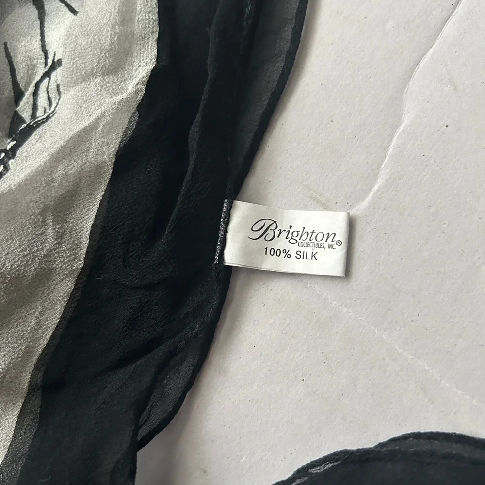 Brighton Women’s 100% Silk Scarf - Black & White Floral